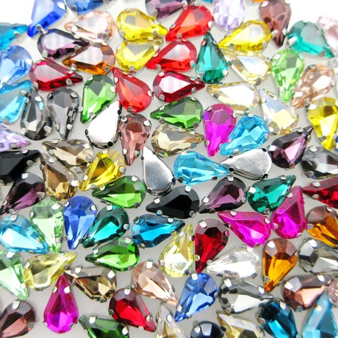 High quality glass Crystal Silver claw nice colors 6*10mm 8*13mm narrow teardrop Sew on rhinestone wedding dress bags decoration ► Photo 1/6