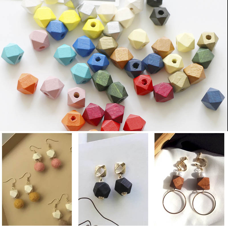20Pcs Geometric Shaped Beads Wood for Craft DIY Accessories Jewelry Making 