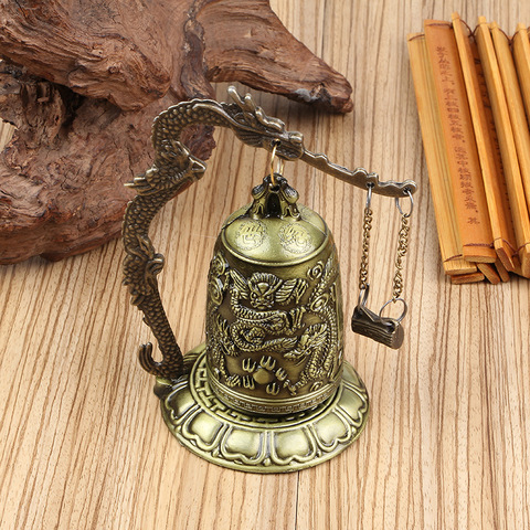 Vintage Dragon Bell Decoration Buddhist Ornaments Good Luck Bell Bronze Lock Monk Home Office Decorative Artwork ► Photo 1/6