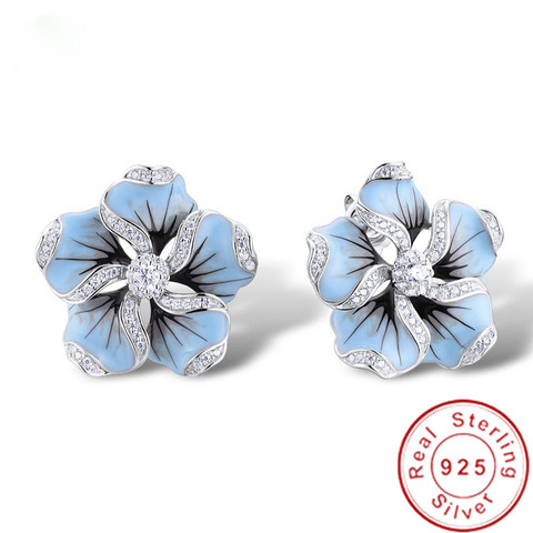 Vecalon Flower earring Pave AAAAA Cz stone Real 925 Sterling silver Statement Party wedding Stud Earrings for women Jewelry ► Photo 1/6