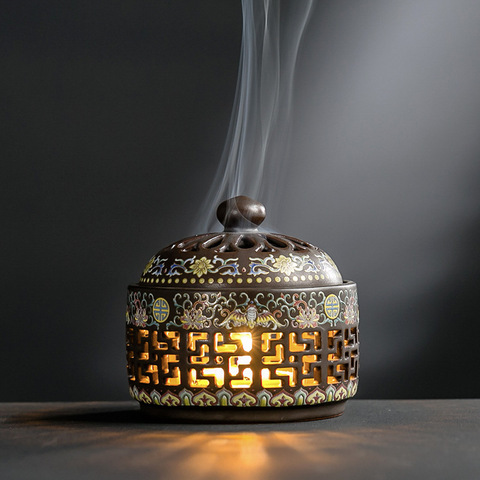 Creative Home Decoration Ceramic Led Incense Burner Chinese Classical Ceramic Crafts Gift Tearoom Yoga Room Furnishings ► Photo 1/6