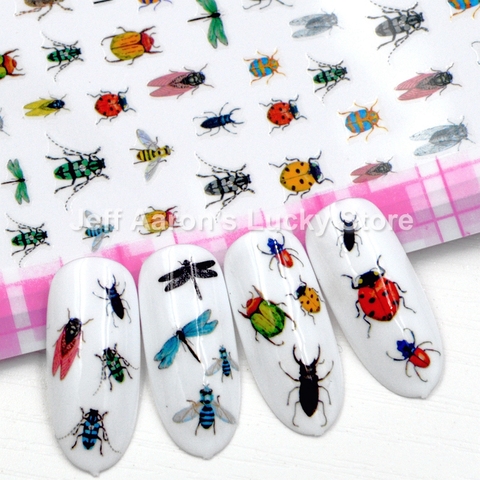 Self-adhesive insect nail sticker decals for nail art tips decorations manicure fake nails accessoires butterfly dragonfly bee ► Photo 1/6