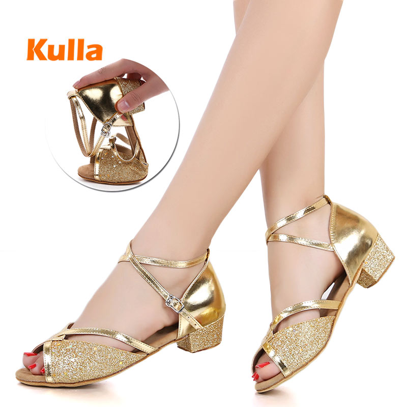 Dance shoes Latin Modern For Ladies Women Girls Glitter Gold Silver 5CM Heel 