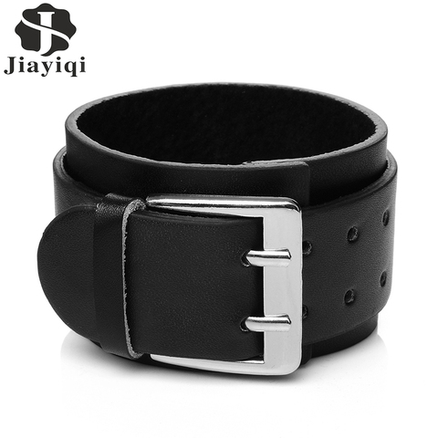 Jiayiqi 2017 Punk Wide Cuff Bracelet Genuine Leather Bracelets & Bangles for Men Jewelry Brown and Black Color Wristband Jewelry ► Photo 1/6