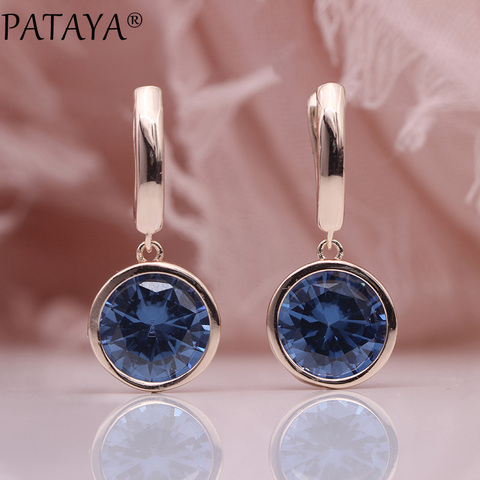 PATAYA New Round Multicolor Natural Zircon Dangle Earrings Women Fashion Simple Jewelry 585 Rose Gold Gradient Blue Earrings ► Photo 1/6