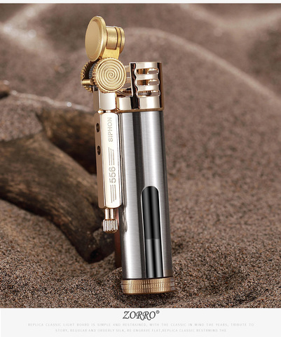Zorro metal brass oil lighter Transparent oil tank Long time use Kerosene cigarette lighter 73*23mm 46.5g ► Photo 1/6