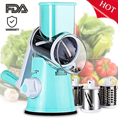 Round Drum Mandoline Slicer Rotary Cheese Grater Manual Vegetable Slicer Veggie Potato Shredder Nut Chopper(Blue) ► Photo 1/1