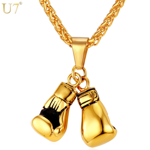 U7 Boxing Glove Pendant Men Necklace Gold Color Stainless Steel Hip Hop Chain Fashion Sport Fitness Jewelry Wholeslae Dropship ► Photo 1/6