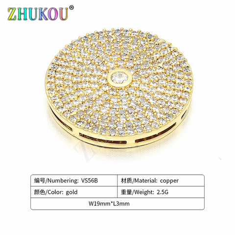 19mm Handmade Brass Cubic Zirconia Gold Disc Charms Connectors DIY Jewelry Bracelet Necklace Making, Model: VS56 ► Photo 1/3