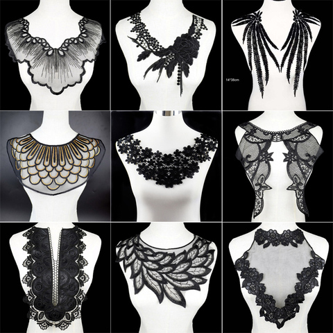 1pc Black Embroidery Collar Venise Sequin Floral Embroidered Applique Lace Neckline Collar Garment Accessories Scrapbooking ► Photo 1/6