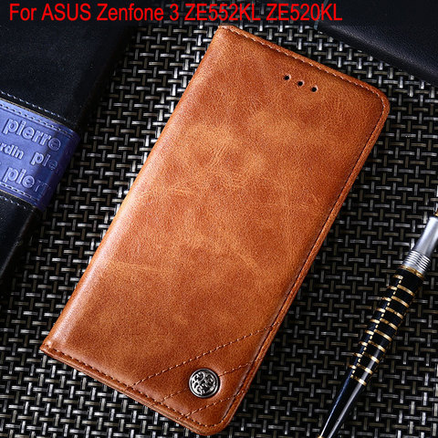 Case for ASUS Zenfone 3 ZE552KL ZE520KL Luxury Leather Flip cover Cases with Stand Card Slot funda Without magnets Vintage style ► Photo 1/6