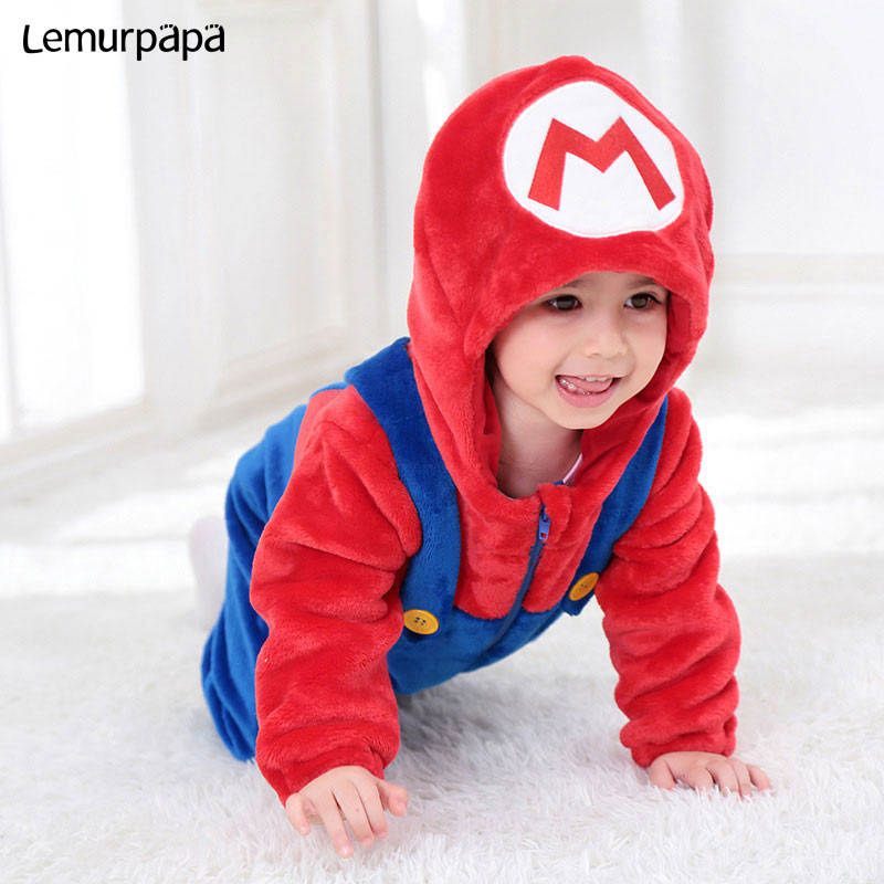 Buy Online Mario Luigi Costume Baby Boy Girl Romper Cute Soft Onesie Winter Warm Playsuit Brother Twins Clothes Anime Funny Hooded Suit Alitools