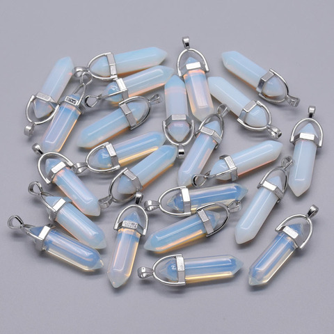 wholesale Opal Natural stone crystal pillar Necklace Pendant for making Jewelry charm alloy pendants 24pcs/lot Free shipping ► Photo 1/1