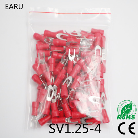 SV1.25-4 Red Furcate Fork Spade 22~16AWG Wire Crimp pressed terminals Cable Wire Connector 100PCS/Pack SV1-4 SV ► Photo 1/4