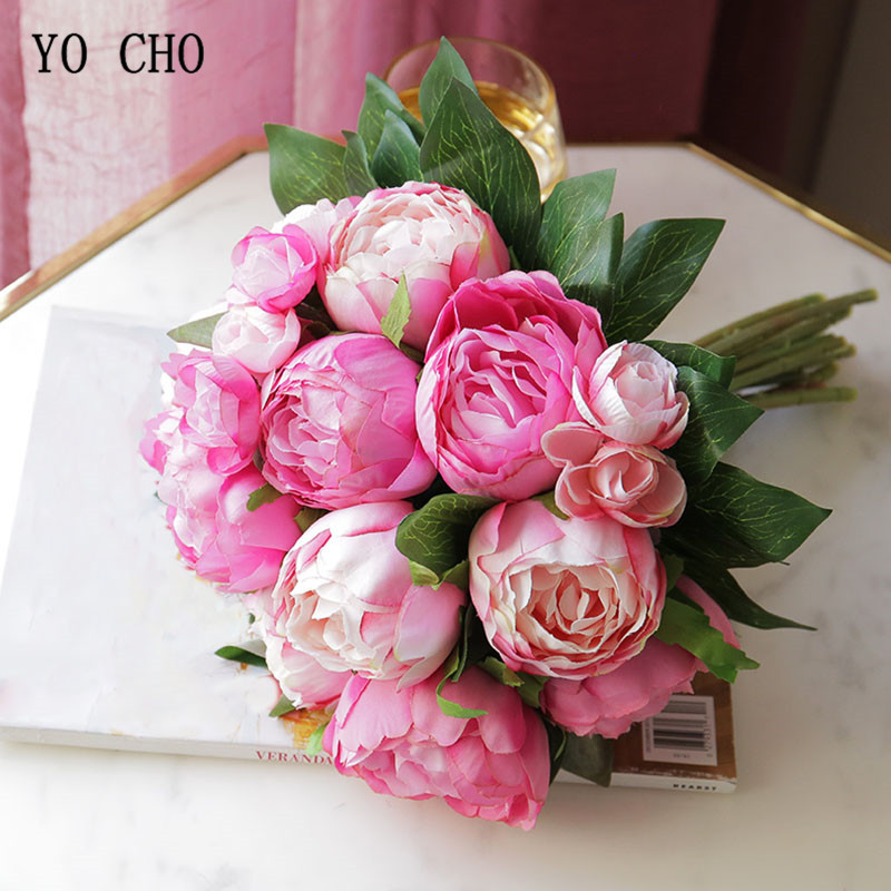 10 Heads Artificial Peony Silk Flowers Heads Wedding Bouquet Home Party Decor 