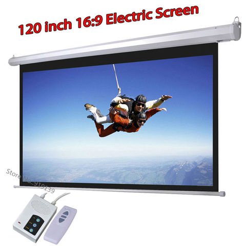 DHL Fast Shipping Big Cinema Motorized Projection Screen 120 Inch 16:9 Matt White 3D Projector Electric Screen With Remote ► Photo 1/6