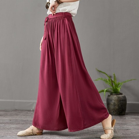 2022 Summer women Casual thin Cotton Linen wide leg pants brand comfortable Elastic Waist plus size Trousers 6XL 7XL skirt pants ► Photo 1/5