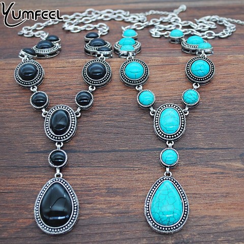 Yumfeel Classic Elegant SyntheticTurquoise Pendant Necklaces Fashion Water Drop Shape Long Chain Necklaces For Women Jewelry ► Photo 1/6