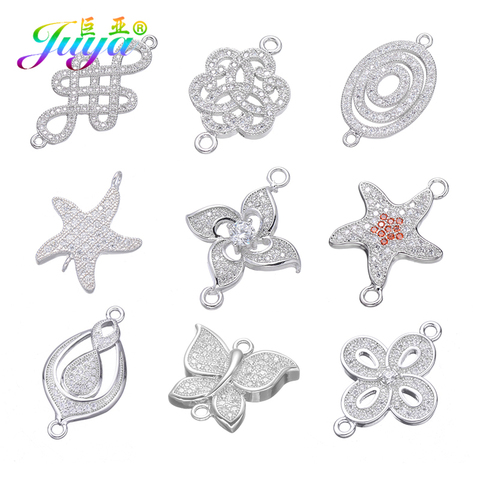 Juya Handmade Charm Earrings Accessories Micro Pave Zircon Lucky Leaf Flower Connectors For Bracelets Necklace Earrings Making ► Photo 1/6
