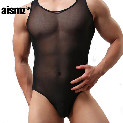 Aismz male belly slimming underwear net yarn corset transparent shapers men's underwear clothing bodysuit men ultra-thin ► Photo 1/6