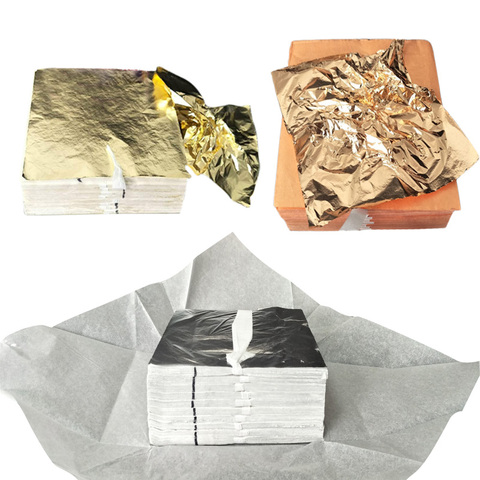 100Pcs DIY Craft Decor Gold Silver Copper Foil Wrapper Cosmetics Furniture Home Surface Decoration Gilding Paper Sheets 14x14cm ► Photo 1/6