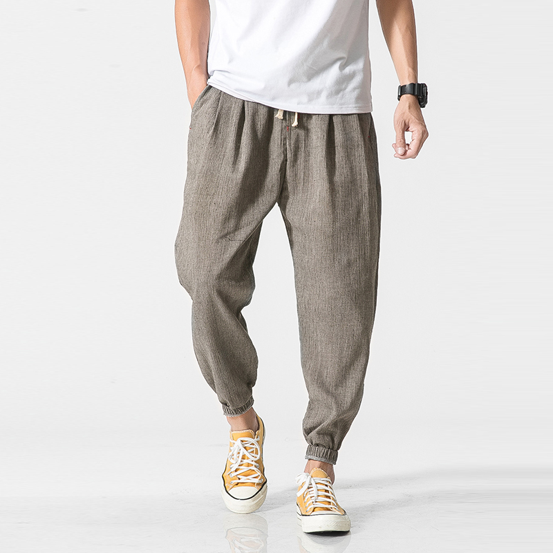 Chinese Style Harem Jogger Pants Men Cotton Linen Sweatpants
