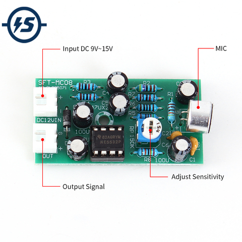 Audio Monitoring Microphone Amplifier Board Adjustable Capacitive DC 9V-15V Voice Module MIC Auto Gain Control ► Photo 1/6