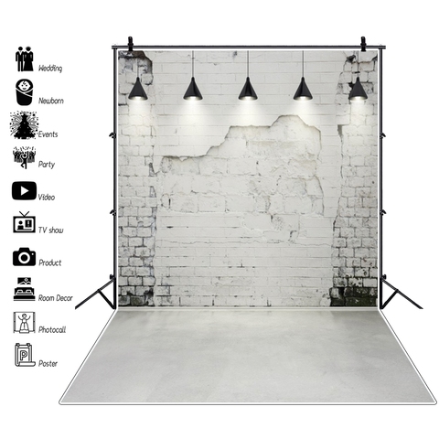 Gray Wall Backdrops For Photography Brick Bulb Party Baby Doll Portrait Interior Photography Backgrounds Photocall Photo Studio ► Photo 1/6