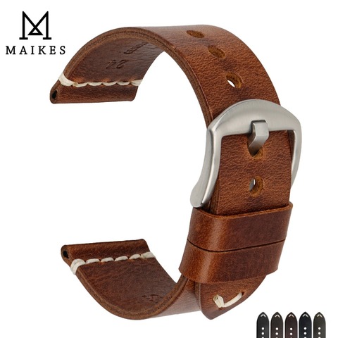 MAIKES Watch Accessories Cow Leather Strap Watch Bracelet Brown Vintage Watch band 20mm 22mm 24mm Watchband For Fossil Watch ► Photo 1/6