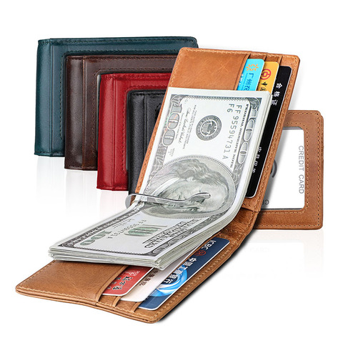Ultra Small RFID Wallet Men Women Money Clips Genuine Leather Short Purse for Money Bifold Cards Case Slim Clip 11 Card Pocket ► Photo 1/6