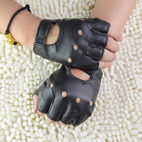 1Pair Fashion Boy Gloves Cool Hollow PU leather Biker Driving Gloves for Men Black Half Finger Gloves Fingerless Gloves Guantes ► Photo 1/1