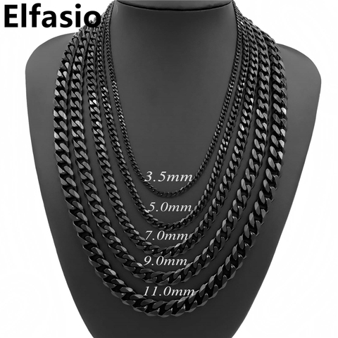 Customized 3.5/5/7/9/11mm Wide Mens Boys Chain Necklace Curb Cuban Link Silver/Gold/Black Tone Stainless Steel Necklace Jewelry ► Photo 1/6