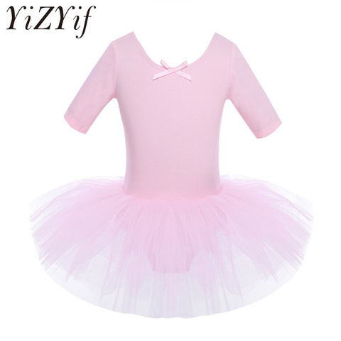 YiZYiF Ballet dress Kids Half Sleeves Cotton Dance Ballet Tutu Dress Leotard Girl Gymnastics Dancewear Ballerina Party Costumes ► Photo 1/6