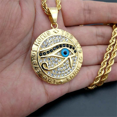 Men's & Women's Egyptian Necklace Eye of Horus Pendant & Chain Gold Color Stainless Steel Round Necklaces Ancient Egypt Jewelry ► Photo 1/5