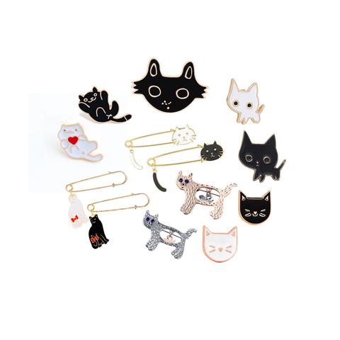 16 Style Cute Black white Cat brooches cartoon Animal brooch pins Lapel Jackets Hat Accessories Women Jewelry Gift Couple badges ► Photo 1/6