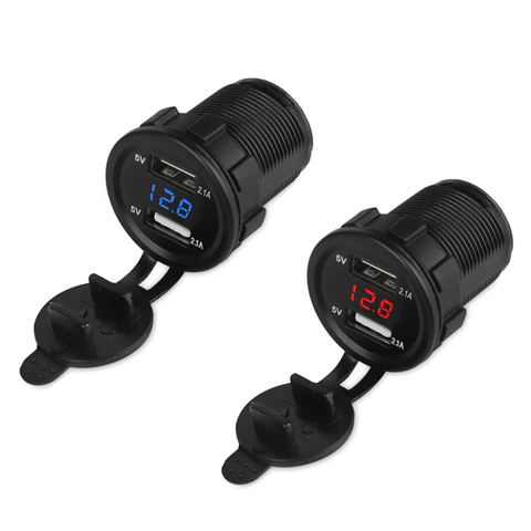 12V 24V Universal 2.1A Motorcycle Truck Car USB Charger Voltmeter Dual Usb Auto Charger With Voltage Meter Power Adapter Socket ► Photo 1/6