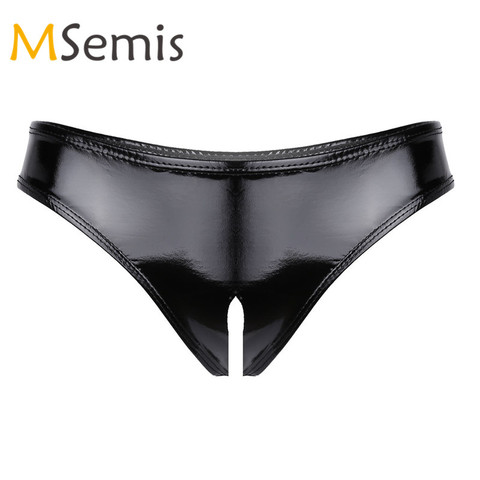 MSemis Women Panties Sexy Lingerie Crotch Panties High Cut Underwear Wet Look Patent Leather Elastic Waistband Briefs for Women ► Photo 1/6