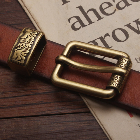 DIY vintage brass color women girl slim carved pattern belt buckle 2cm 2pcs parts/set 1set/lot ► Photo 1/4