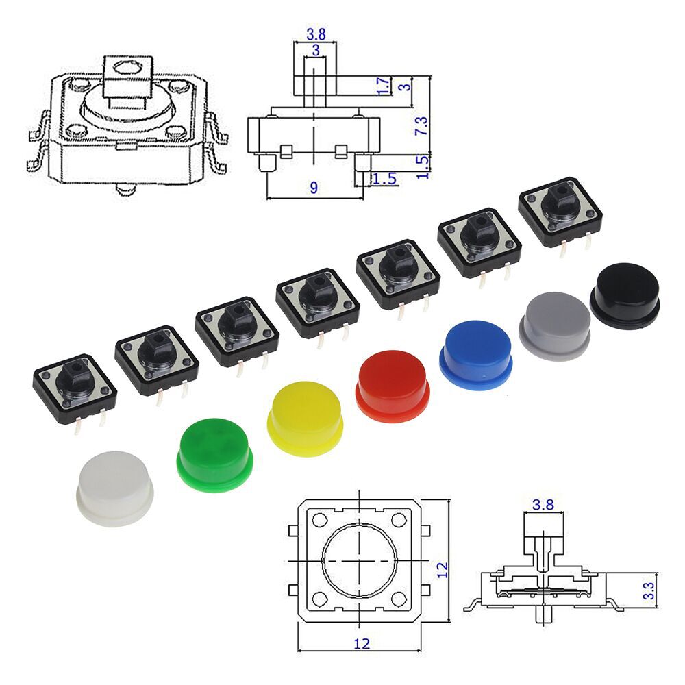 Tactile Push Button Switch Momentary Tact & Cap 12x12x7.3mm Kit Arduino TOCA 