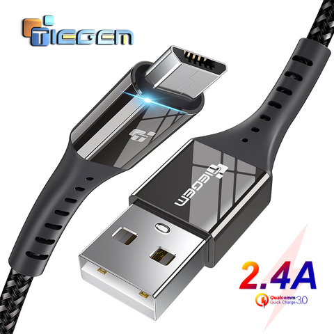TIEGEM Micro USB Cable 2.4A Nylon Fast Charge USB Data Cable for Samsung Xiaomi Android Mobile Phone USB Charging Cord 1M 2M 3M ► Photo 1/6