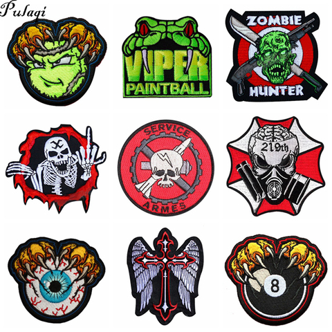 Pulaqi Diy Viper Badge Biker Patches Punk Skull  For Clothing Embroidery Sticker Stripes On Clothes Military Patch Wholesale H ► Photo 1/6