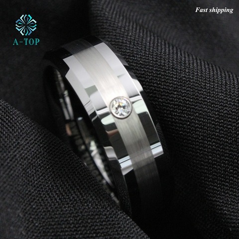 Men's Tungsten Carbide brushed ring luxury CZ Inlay comfort fit Wedding Band Ring Free Shipping ► Photo 1/5