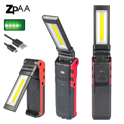 Upgrared Managetic Rechargeable LED COB Work Light for Car Repair USB Foldable Stepless dimming COB Flashlight Lamps ► Photo 1/6