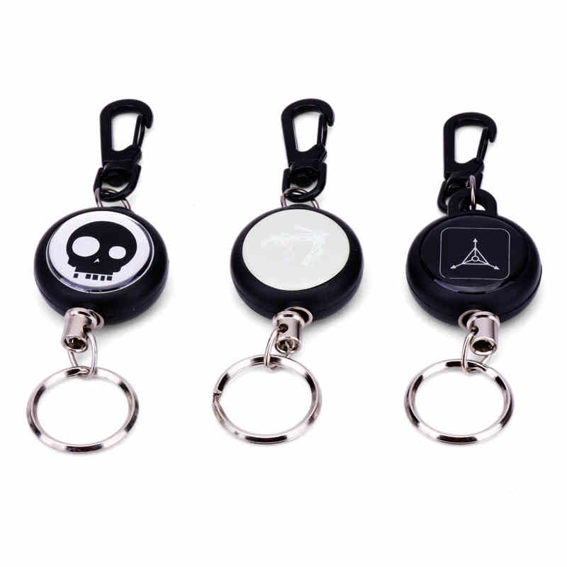 Silver Retractable Key Chain Recoil Steel Wire Cord Pull Ring Belt Keyring 