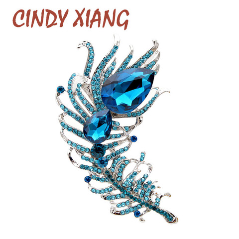 CINDY XIANG large crystal feather brooches for women lake blue color coat brooch pin wedding jewelry party accessories gift ► Photo 1/6