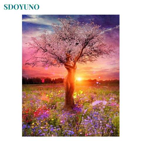 SDOYUNO Frame Women Trees DIY Painting By Numbers Landscape Coloring By Numbers Hand Painted Home Wall Art Decor 40x50cm Gift ► Photo 1/6