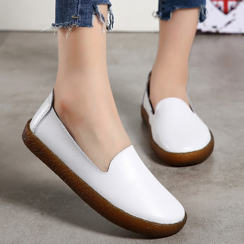 Women Flats Plus Size 43 Genuine Leather Shoes Women Loafers Slip On Moccasins Nurse Flat Shoes Female Leather Casual Shoes ► Photo 1/6