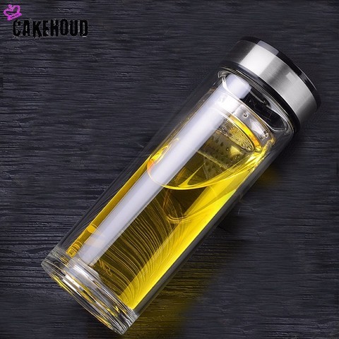 CAKEHOUD 300ml Commercial Double High Temperature Borosilicate Glass Teapot DIY Sports Bottle Stainless Steel Filter Thermos ► Photo 1/6