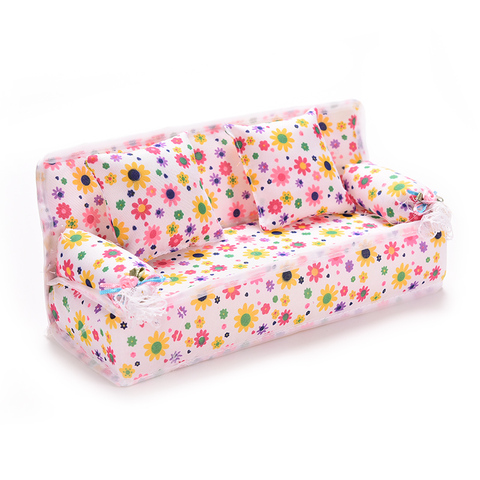 Hot sale Flower Sofa 20cm Couch +2 Cushions For Doll House Accessories Mini Furniture ► Photo 1/6