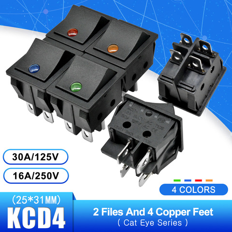 2Pcs 16A/250V KCD4 Rocker Switch 2/3 Position 4 Pins / 6 Pins Electrical equipment with Light Power Switch 20A/125V 25*31MM ► Photo 1/5